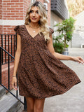 Animal Print V-Neck Cap Sleeve Mini Dress - Trendsi
