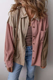 Button Up Color Block Long Sleeve Shacket - Trendsi - Flyclothing LLC