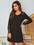 Lace Detail Long Sleeve Mini Lounge Dress - Trendsi - Flyclothing LLC