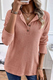 Quarter Button Round Neck Dropped Shoulder Knit Top - Trendsi - Flyclothing LLC