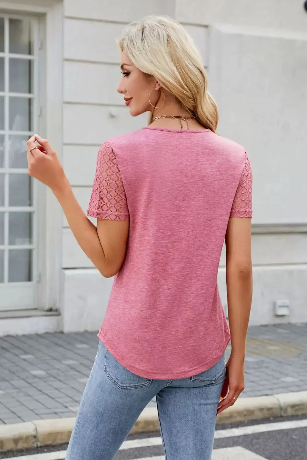 Smocked Round Neck Short Sleeve T-Shirt - Trendsi - Flyclothing LLC