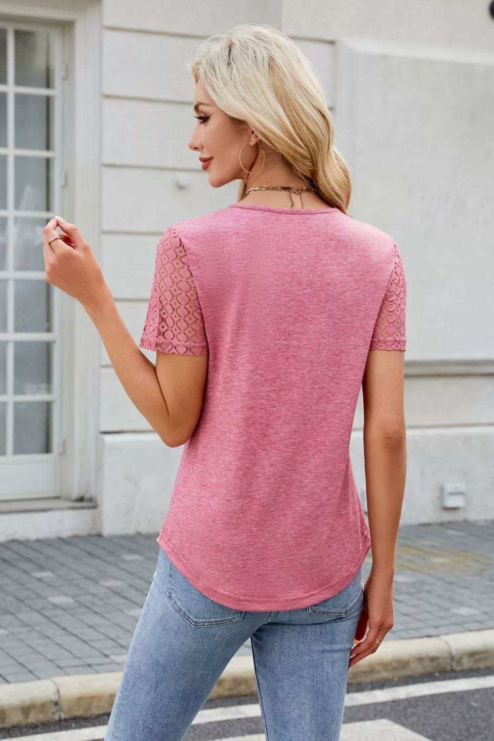 Smocked Round Neck Short Sleeve T-Shirt - Trendsi - Flyclothing LLC