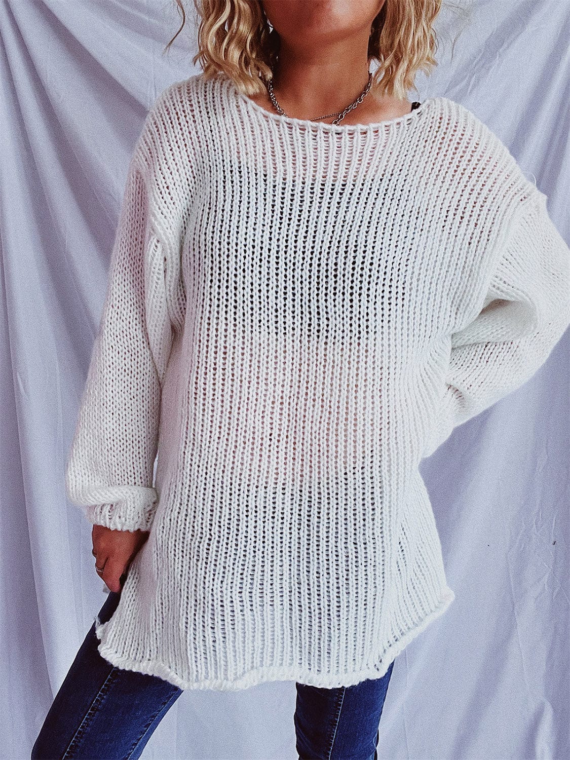 Boat Neck Dropped Shoulder Sweater - Trendsi