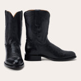 Stetson Clay Smooth Ostrich Roper Boots Black - Black