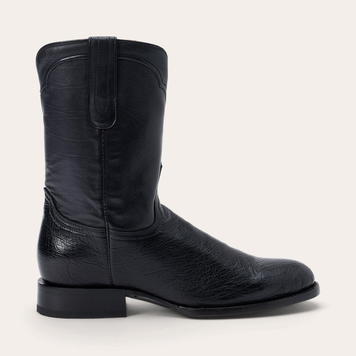 Stetson Clay Smooth Ostrich Roper Boots Black - Black