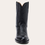 Stetson Clay Smooth Ostrich Roper Boots Black - Black