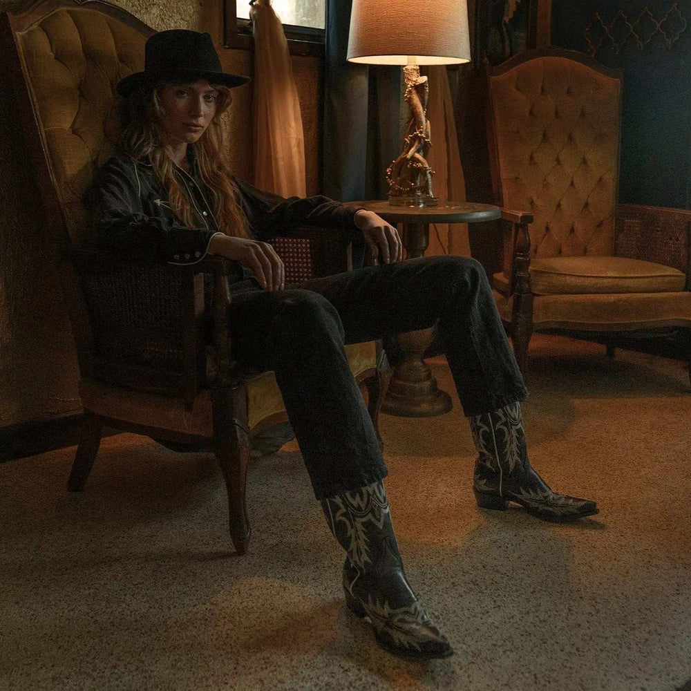 Stetson Tina Black & White Flame Embroidered Cowboy Boot - Stetson - Flyclothing LLC