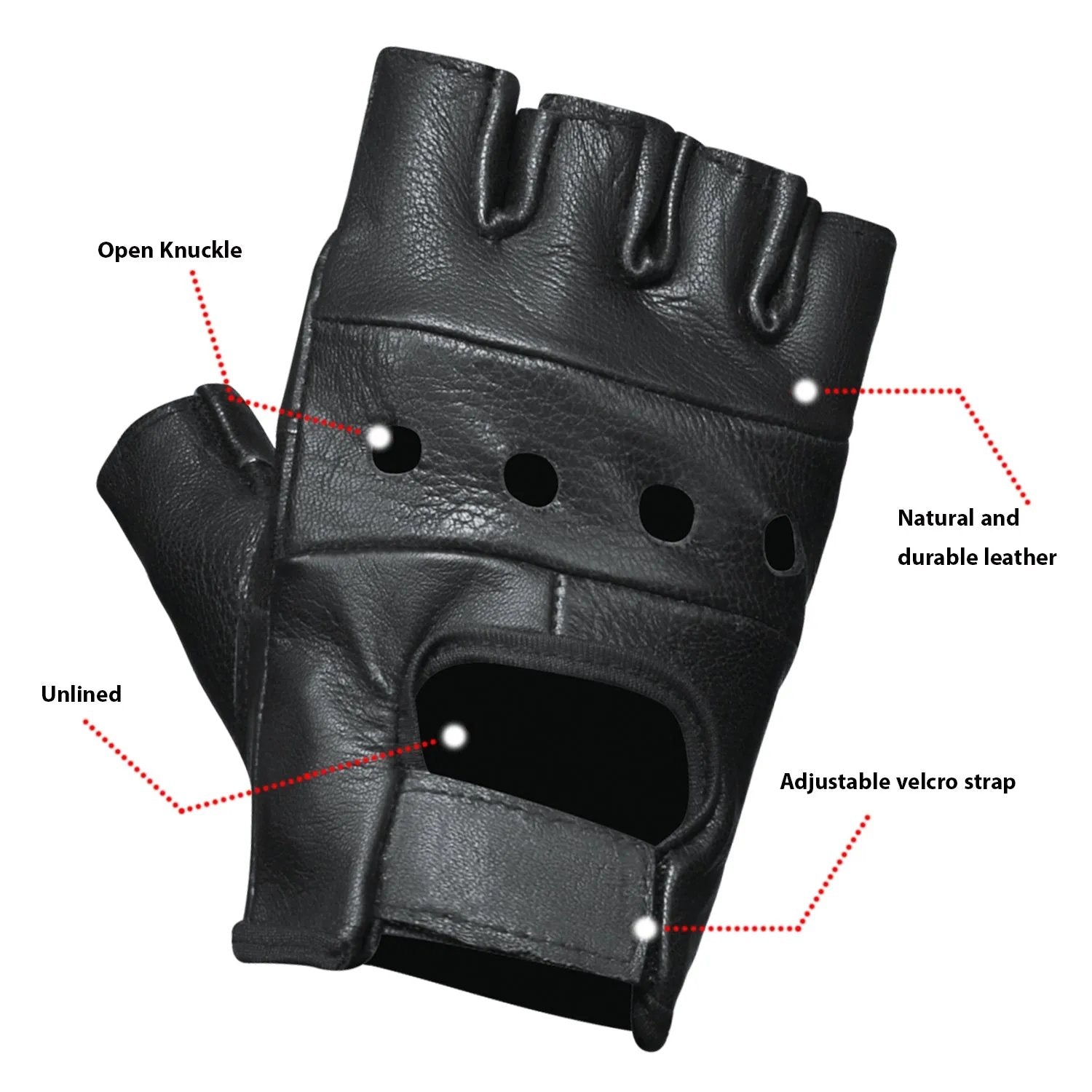 Men’s Street Ride Fingerless Leather Gloves - Unik Just for Bikers - Flyclothing LLC