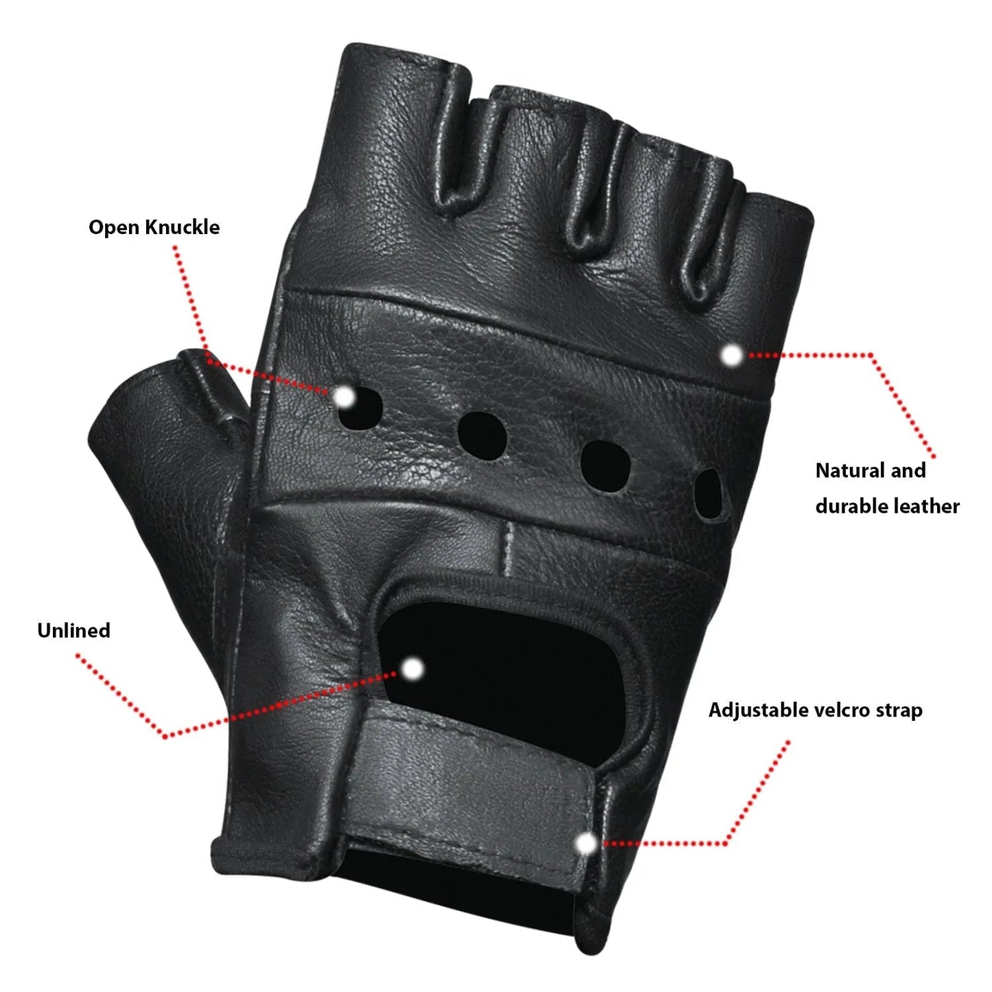 Men’s Street Ride Fingerless Leather Gloves - Unik Just for Bikers - Flyclothing LLC