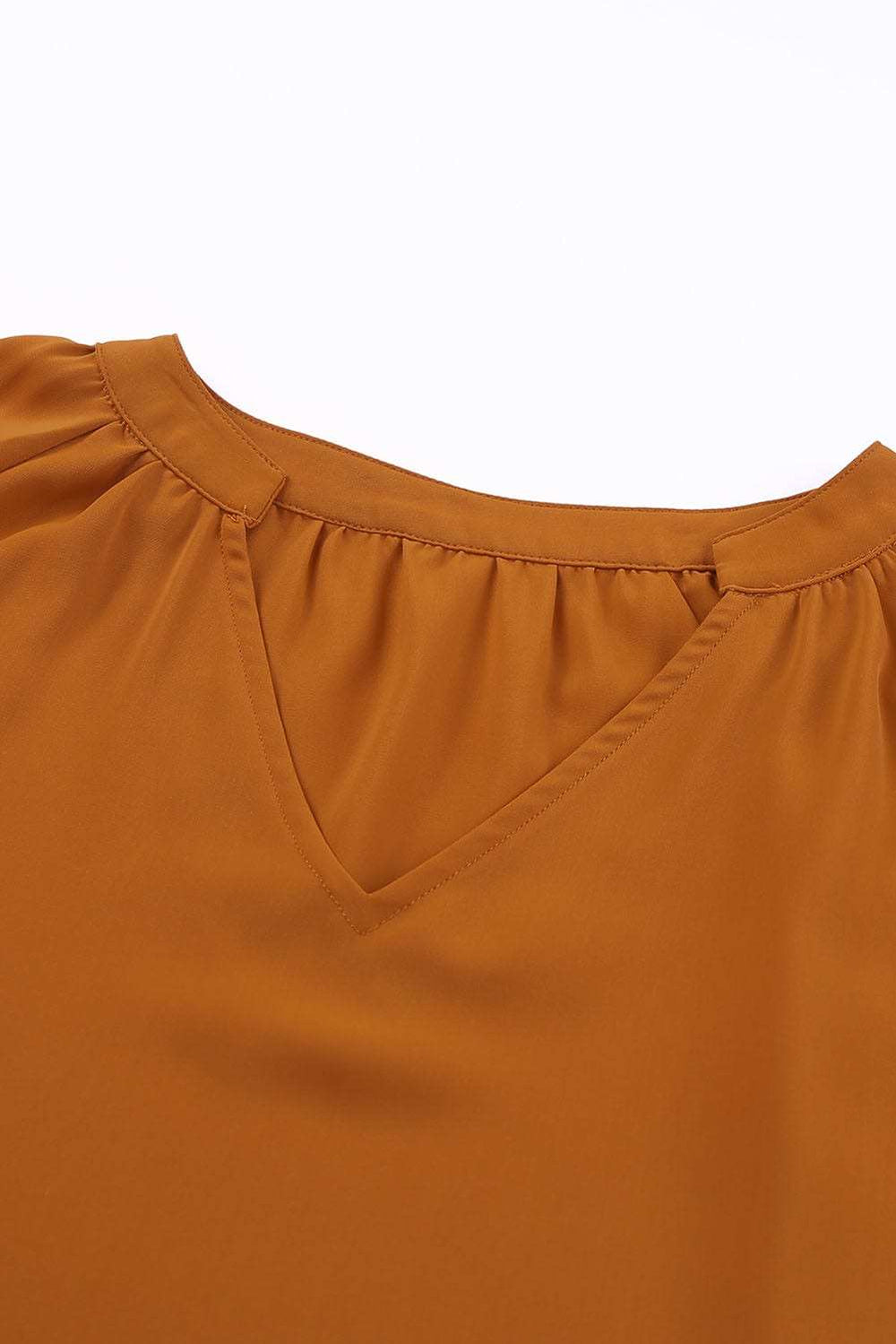 Ruched Notched Balloon Sleeve Blouse - Trendsi - Flyclothing LLC