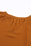 Ruched Notched Balloon Sleeve Blouse - Trendsi - Flyclothing LLC