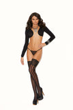 Elegant Memories Black Striped Thigh Hi With Lace Top 12035