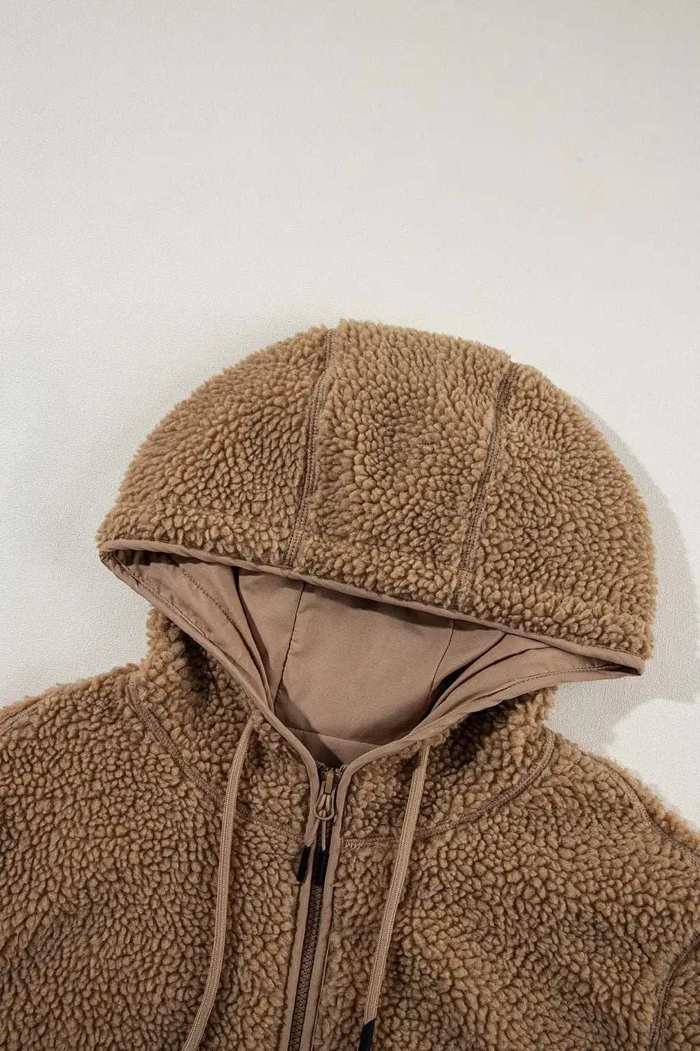 Drawstring Fleece Zip Up Hooded Jacket - Trendsi - Flyclothing LLC