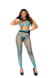 Elegant Memories Turquoise Diamond Net Bra Top & Leggings 12092