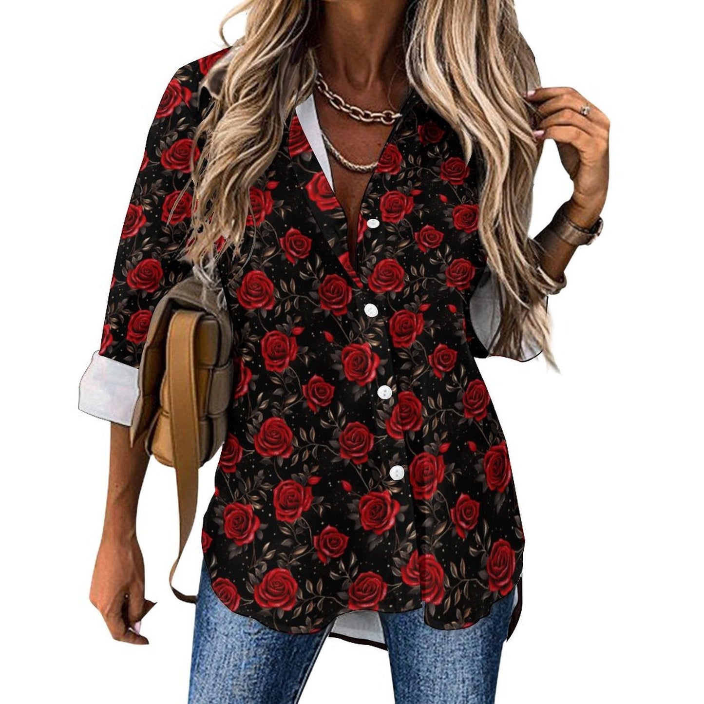 Baha Ranch Colores De Mexico Rose Floral Button Up Blouse