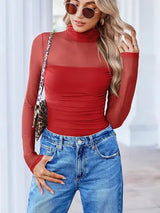 Lovelet Mock Neck Long Sleeve Top - Trendsi - Flyclothing LLC