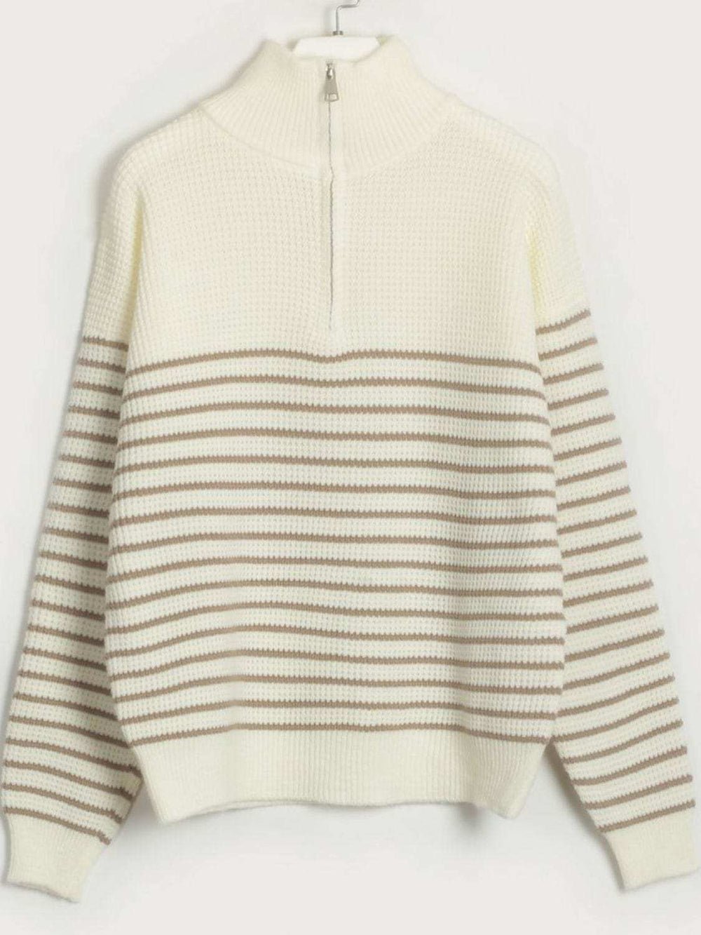Striped Half Zip Long Sleeve Sweater - Trendsi - Flyclothing LLC