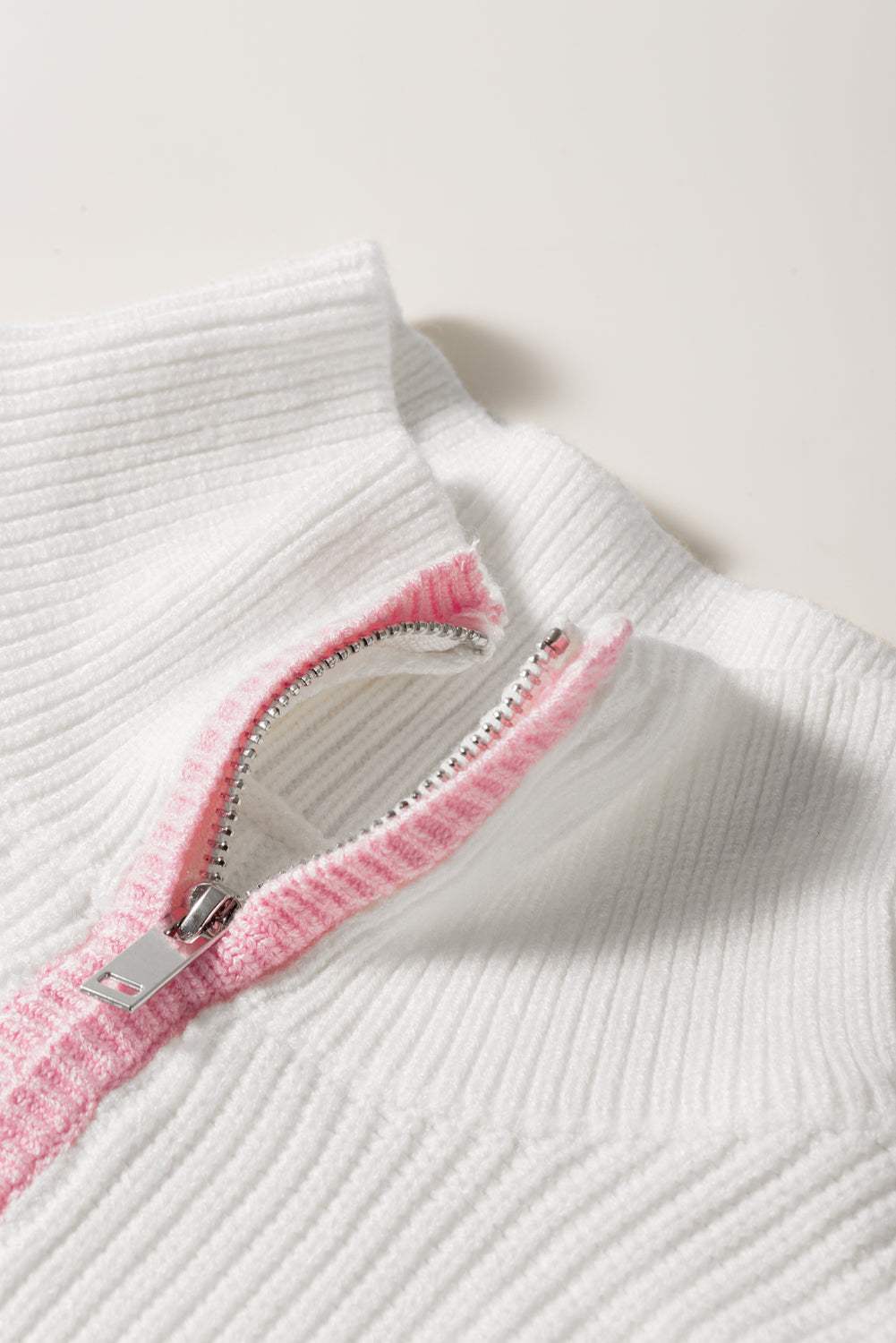 Contrast Half Zip Drop Shoulder Sweater - Trendsi - Flyclothing LLC