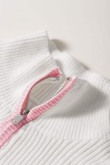 Contrast Half Zip Drop Shoulder Sweater - Trendsi - Flyclothing LLC