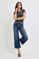 RISEN Full Size High Rise Crop Wide Button Up Jeans Plus Size - Trendsi - Flyclothing LLC
