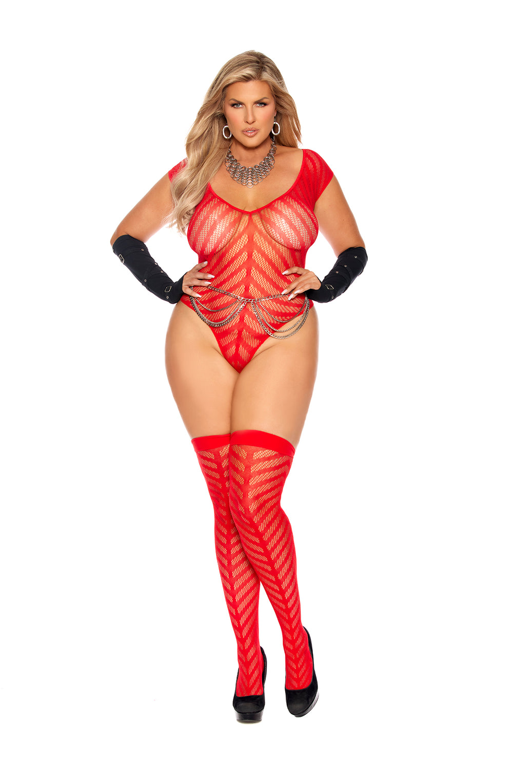 Elegant Memories Red Teddy & Stockings 12142q