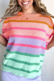 Striped Round Neck Half Sleeve Sweater - Trendsi - Flyclothing LLC