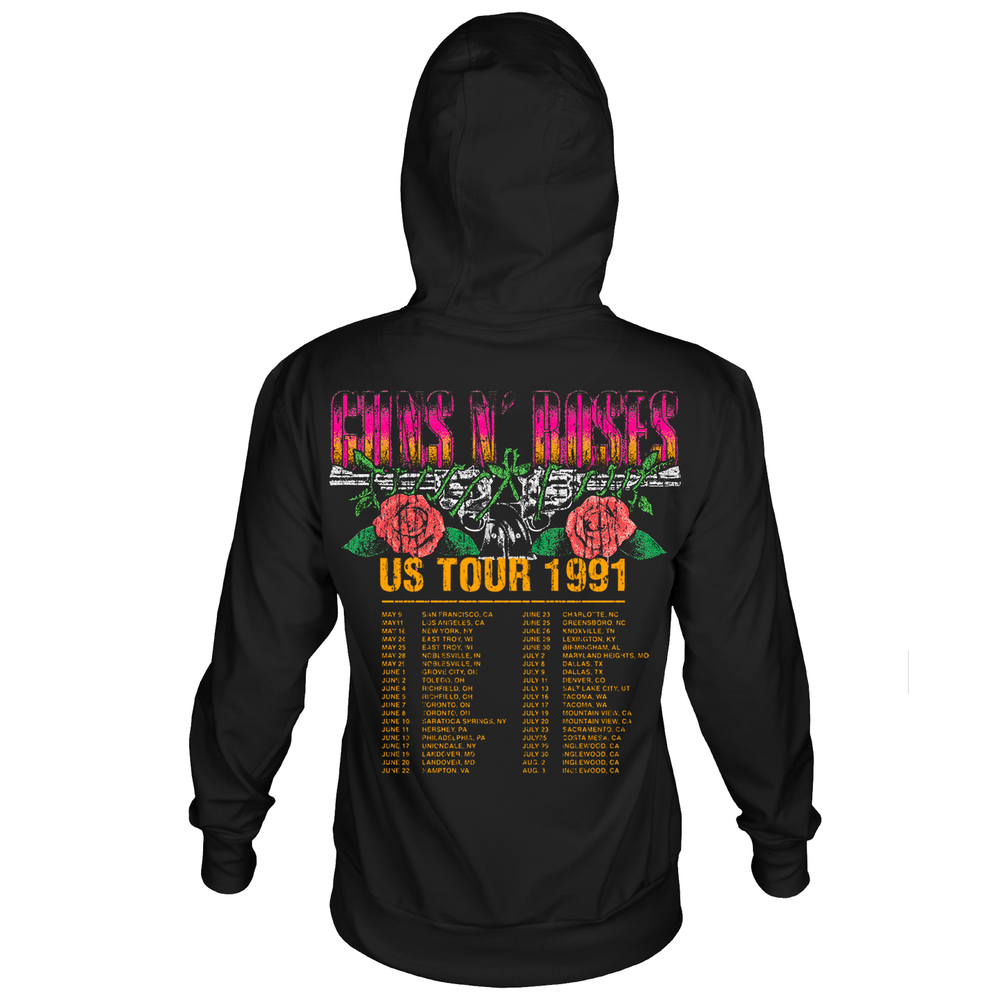 GUNS N ROSES 1991 TOUR BLACK HOODIE F/B S