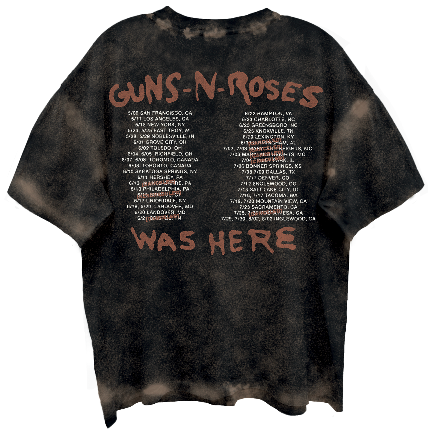 GUNS N ROSES SKELTONS LIVE FRT/BCK CHOCOLATE SPRAY WASH T-SHIRT/GIANT VINTAGE
