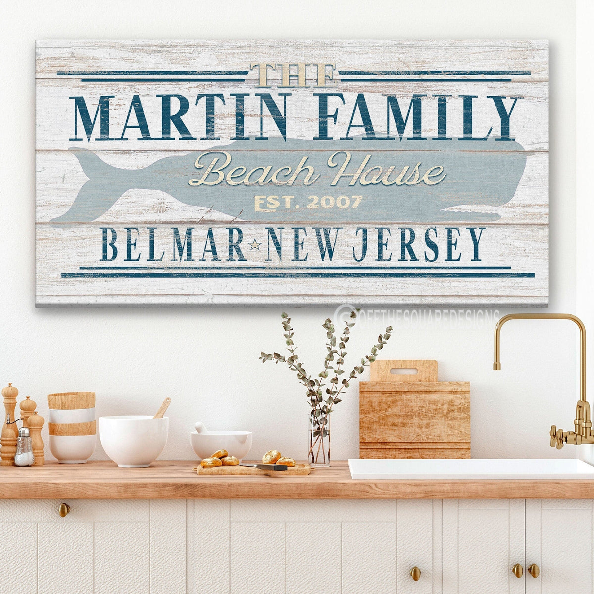 Beach House Family Name Whale Sign | Personalized Beach House Canvas Wall Decor - Off The Square Designs - Flyclothing LLC