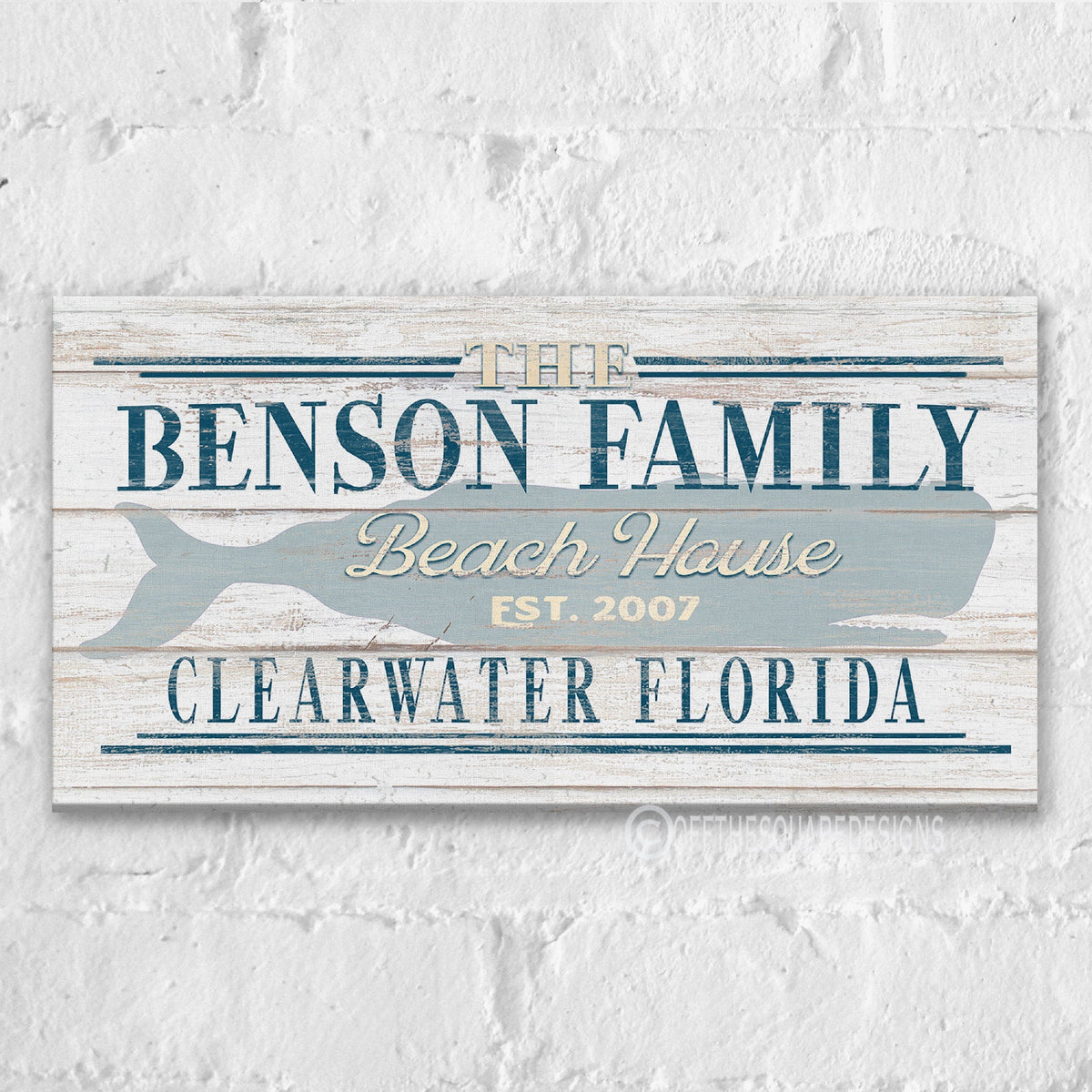 Beach House Family Name Whale Sign | Personalized Beach House Canvas Wall Decor - Off The Square Designs - Flyclothing LLC