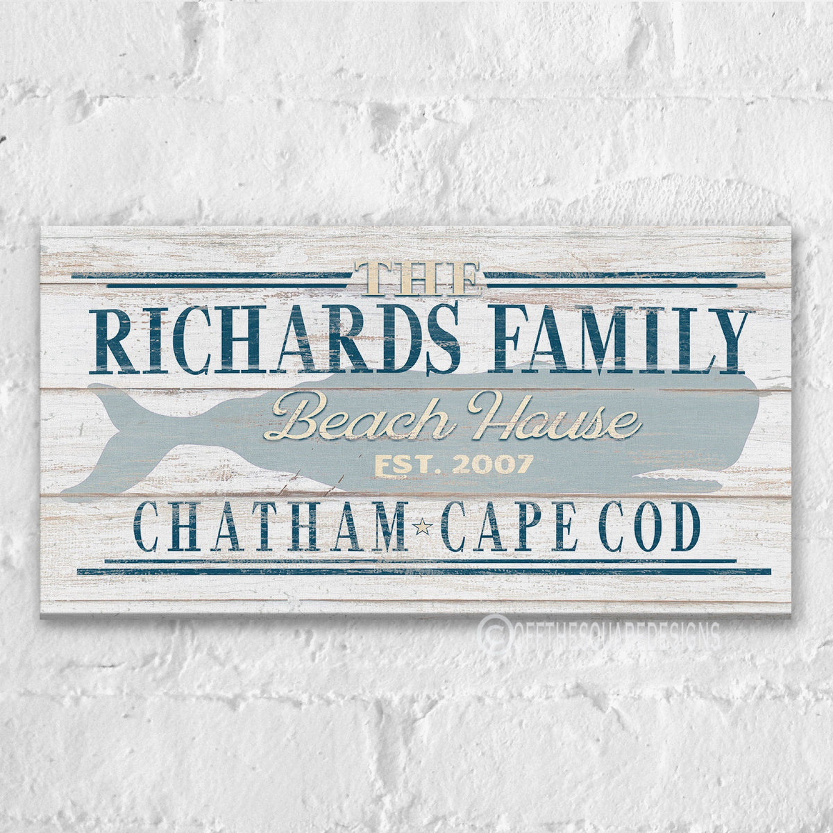 Beach House Family Name Whale Sign | Personalized Beach House Canvas Wall Decor - Off The Square Designs - Flyclothing LLC