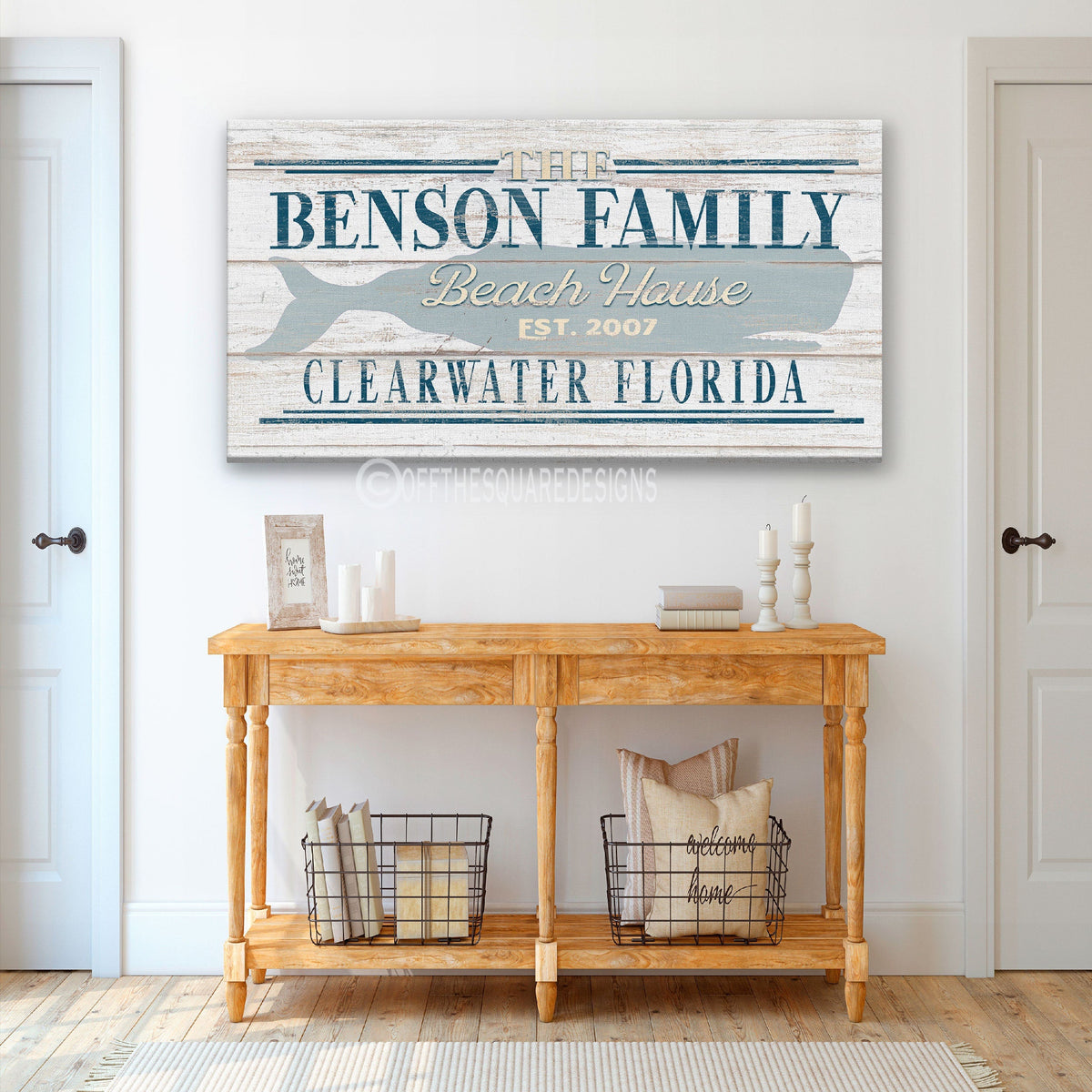 Beach House Family Name Whale Sign | Personalized Beach House Canvas Wall Decor - Off The Square Designs - Flyclothing LLC