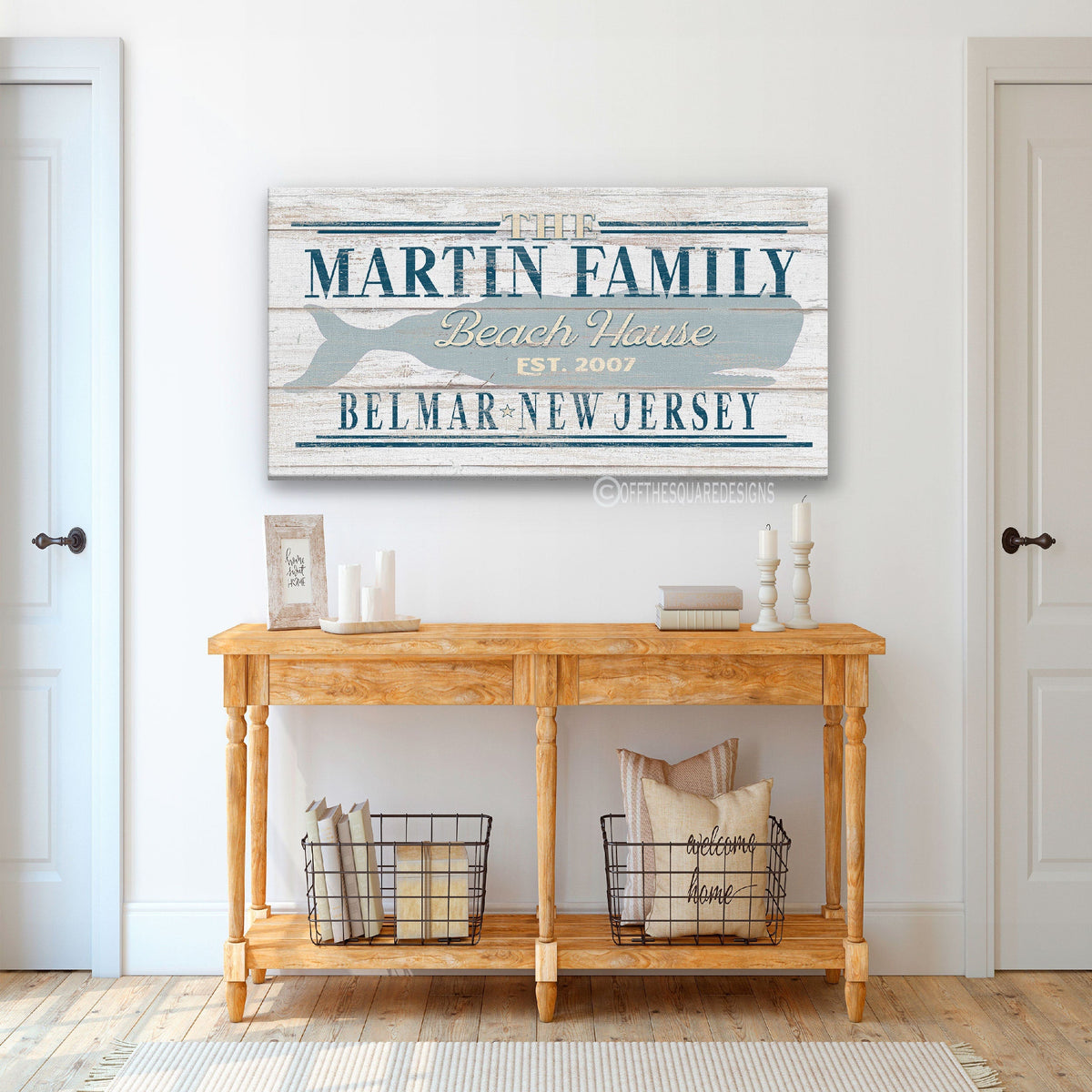 Beach House Family Name Whale Sign | Personalized Beach House Canvas Wall Decor - Off The Square Designs - Flyclothing LLC