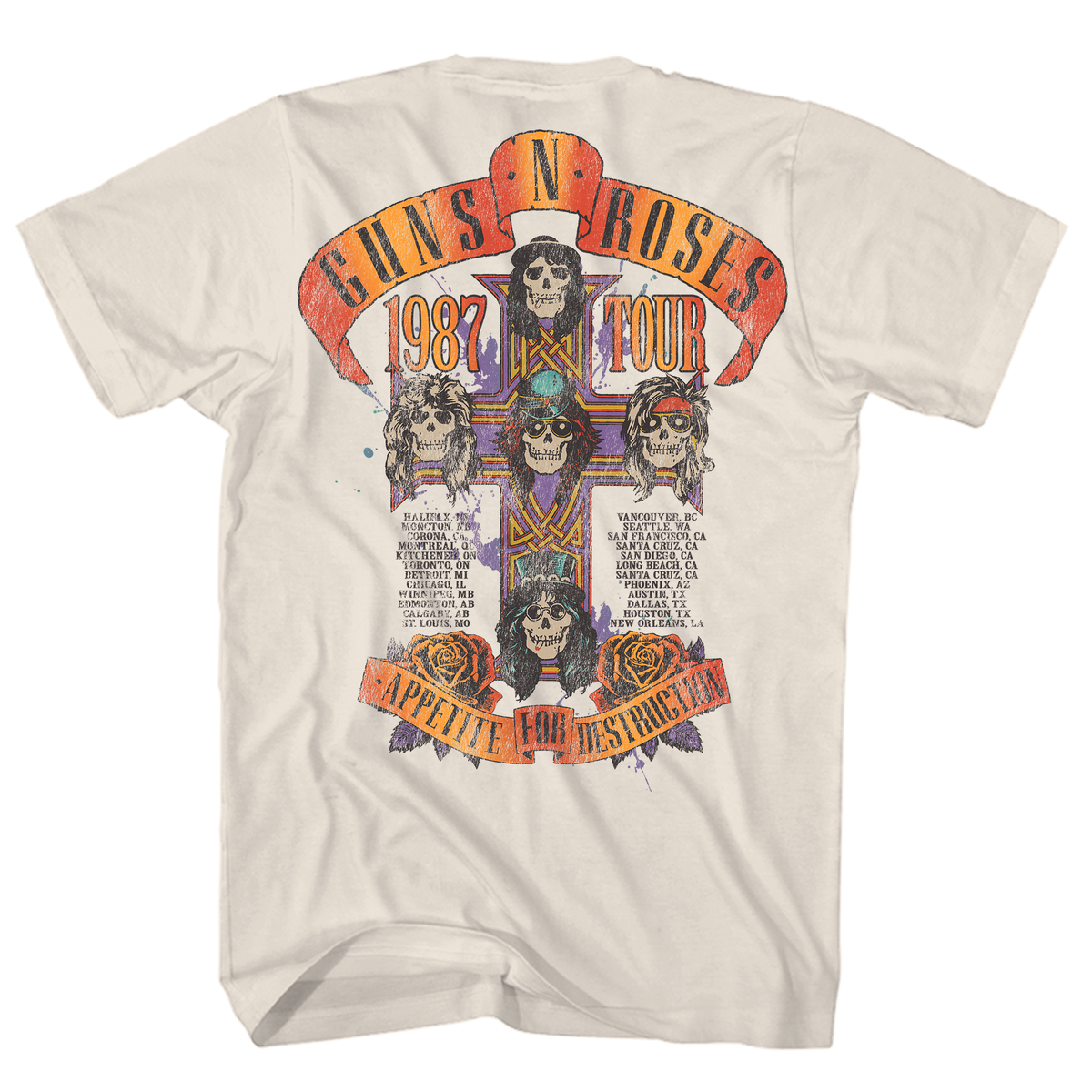 GUNS N ROSES APPETITE FOR DESTRUCTION 1987 TOUR NATURAL T-SHIRT - GMerch - Flyclothing LLC