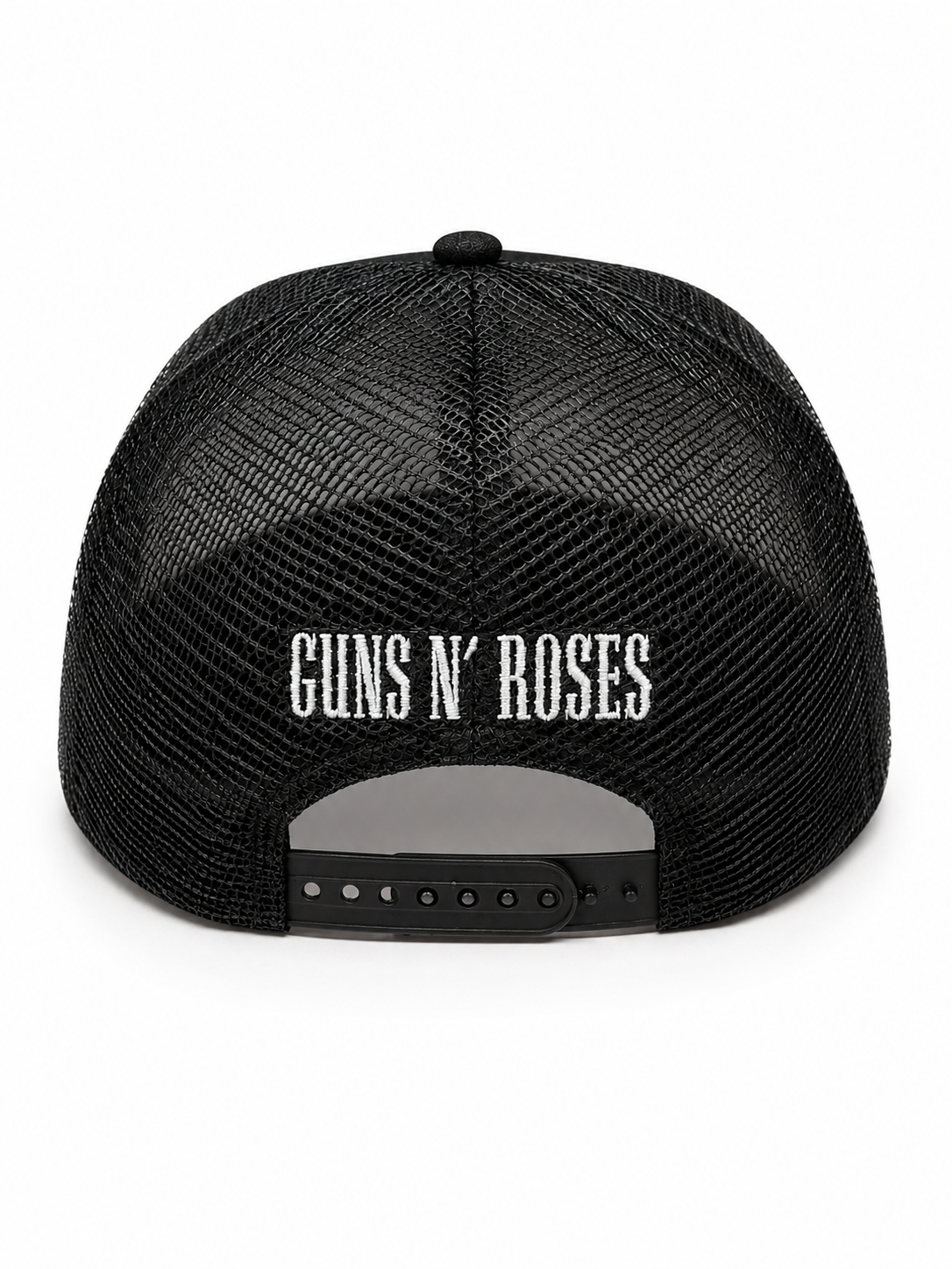 Guns N Roses 
Sublimation Print Patch,
Screen Print Checker Bill,
Flat Embroidery Black/White 5 Panel Trucker Hat