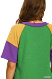 Zenana Mardi Gras Raised Rib Color Block Top - Trendsi - Flyclothing LLC
