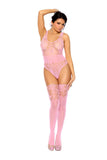 Elegant Moments Floral Lace Teddy With Strappy Back Detail And Matching Stockings - Elegant Moments - Flyclothing LLC
