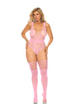 Elegant Moments Floral Lace Teddy With Strappy Back Detail And Matching Stockings - Elegant Moments - Flyclothing LLC