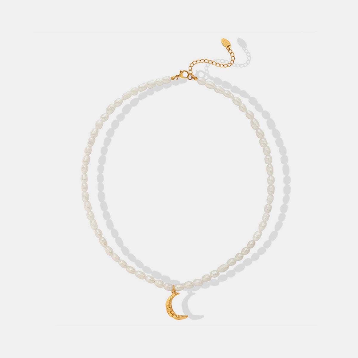 Pearl Titanium Steel Moon Shape Pendant Necklace - Trendsi - Flyclothing LLC