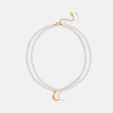 Pearl Titanium Steel Moon Shape Pendant Necklace - Trendsi - Flyclothing LLC