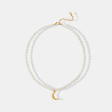Pearl Titanium Steel Moon Shape Pendant Necklace - Trendsi - Flyclothing LLC