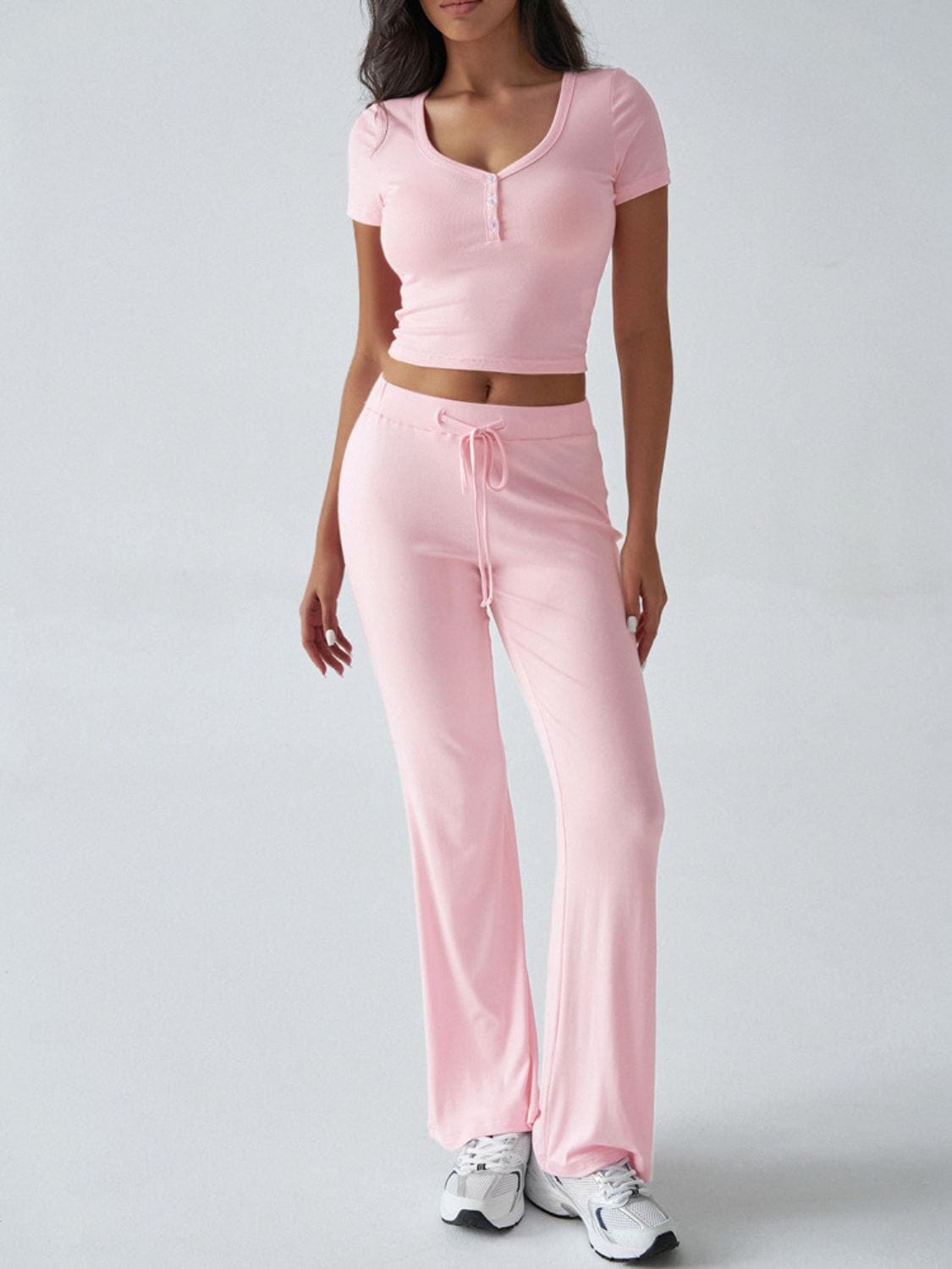 Devine Short Sleeve Top and Drawstring Pants Set - Trendsi