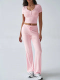 Devine Short Sleeve Top and Drawstring Pants Set - Trendsi - Flyclothing LLC