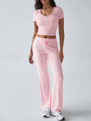 Devine Short Sleeve Top and Drawstring Pants Set - Trendsi