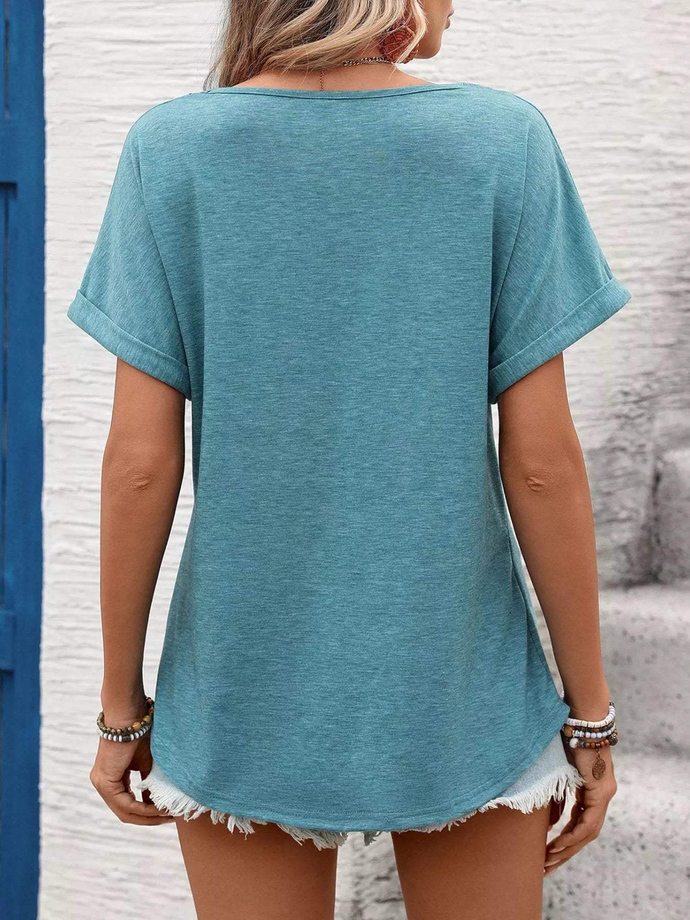 Lace Trim Short Sleeve T-Shirt - Trendsi - Flyclothing LLC