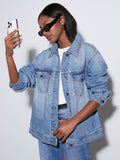Button Up Collared Neck Denim Jacket - Trendsi