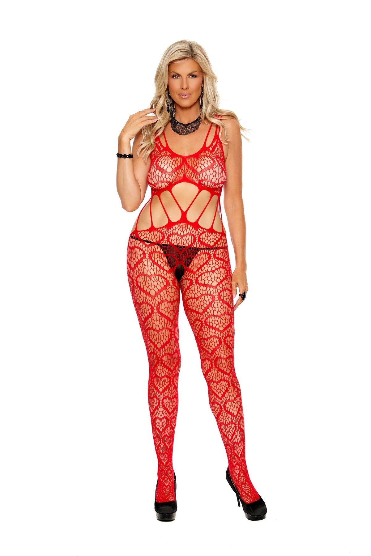 Elegant Moments Red Heart Net Bodystocking 12201QR - Elegant Moments - Flyclothing LLC