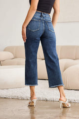 RFM Full Size Tummy Control High Waist Raw Hem Jeans - Trendsi - Flyclothing LLC