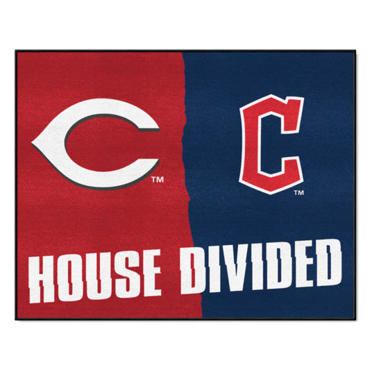 MLB House Divided - Reds / Guardians House Divided House Divided Rug - 34 in. x 42.5 in. - MLB House Divided - Reds / Guardians