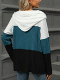 Color Block Hooded Long Sleeve T-Shirt - Trendsi